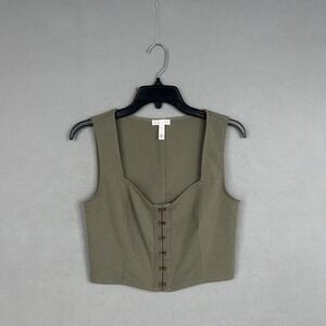 Leith Top Womens Small Olive Green Corset Hook Eye Bustier Crop Vest Victorian